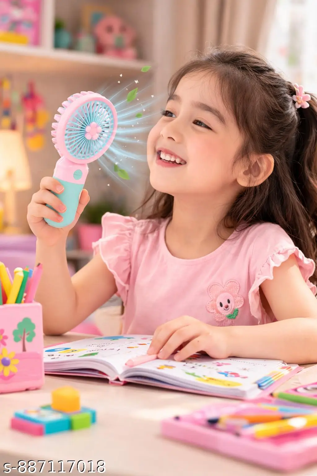 PACK OF 2 Portable Cartoon Shaped Handheld USB Rechargeable Small Fan & Student Desktop Phone Holder (Pack Of 2)