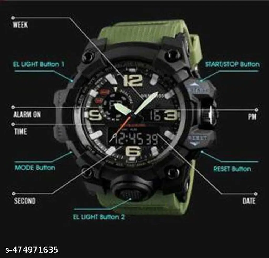 Double Time Sports Watch Green Strap Army Sports Watch For Men Stopwatch Function Sports Watch