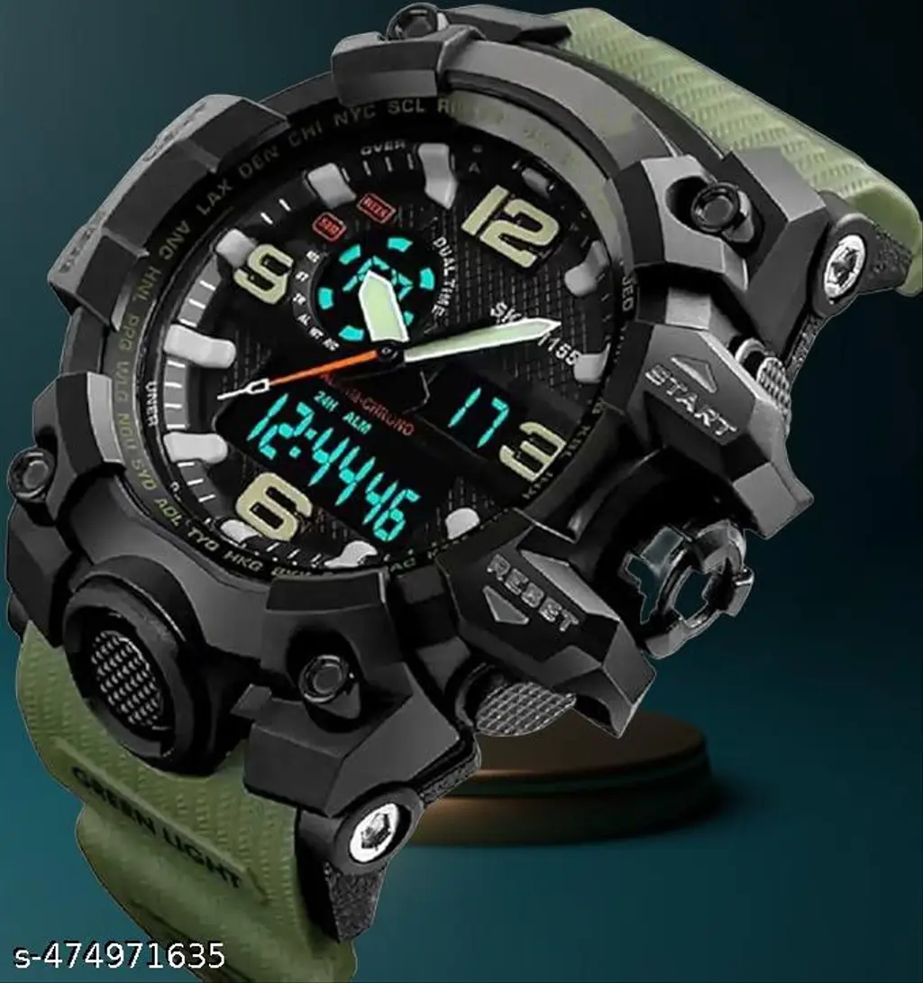 Double Time Sports Watch Green Strap Army Sports Watch For Men Stopwatch Function Sports Watch