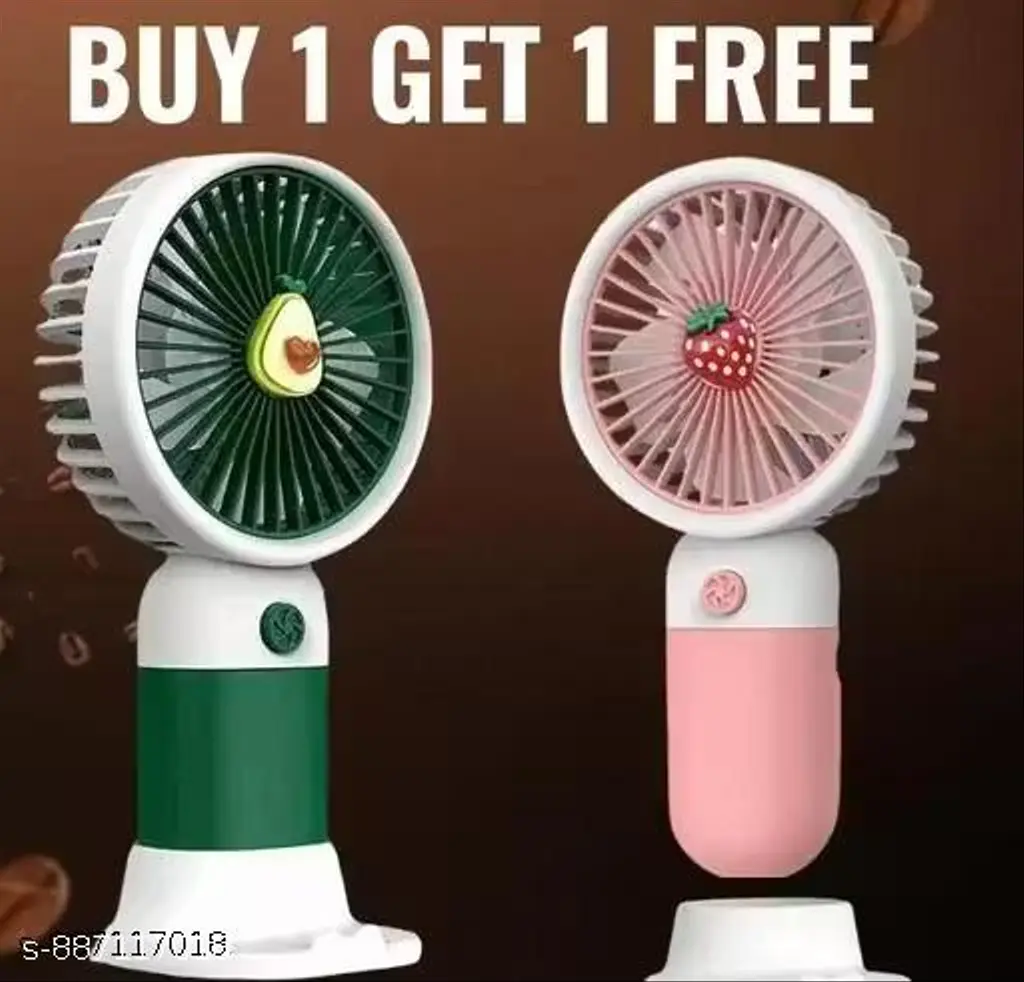 PACK OF 2 Portable Cartoon Shaped Handheld USB Rechargeable Small Fan & Student Desktop Phone Holder (Pack Of 2)